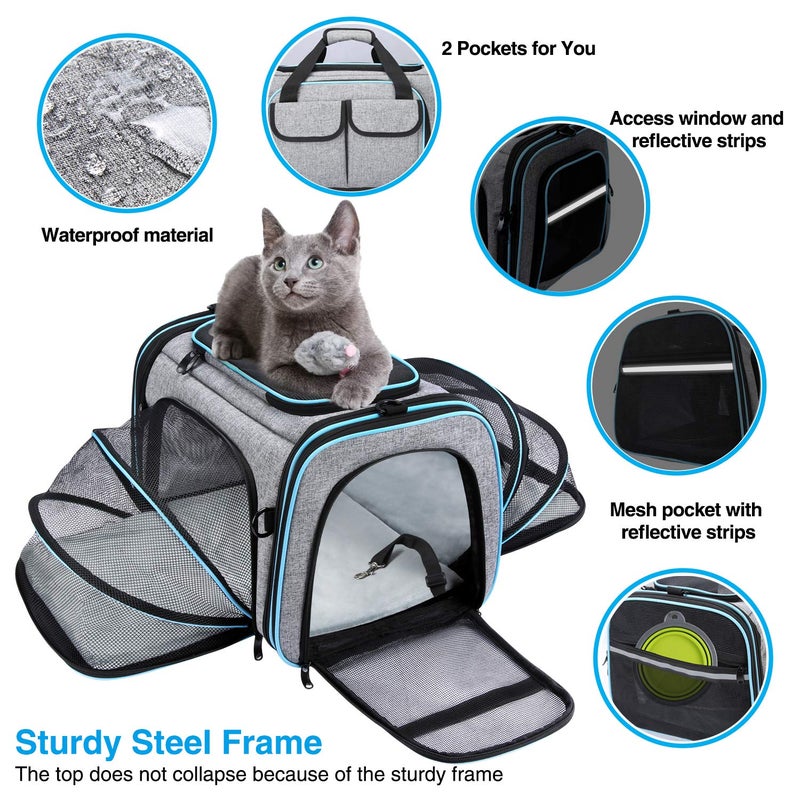 MASKEYON Airline Approved Pet Carrier, Large Soft Sided Pet Travel TSA Carrier 4 Sides Expandable Cat Collapsible Carriers with Removable Fleece Pad and Pockets for Cats Dogs and Small Animals - Image 5